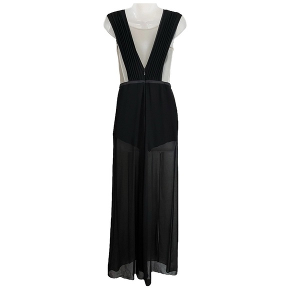 BEBE Size 4 Black Nude Mesh Sexy Chiffon Sleeveless Palazzo Slit Pants Jumpsuit - Picture 3 of 13